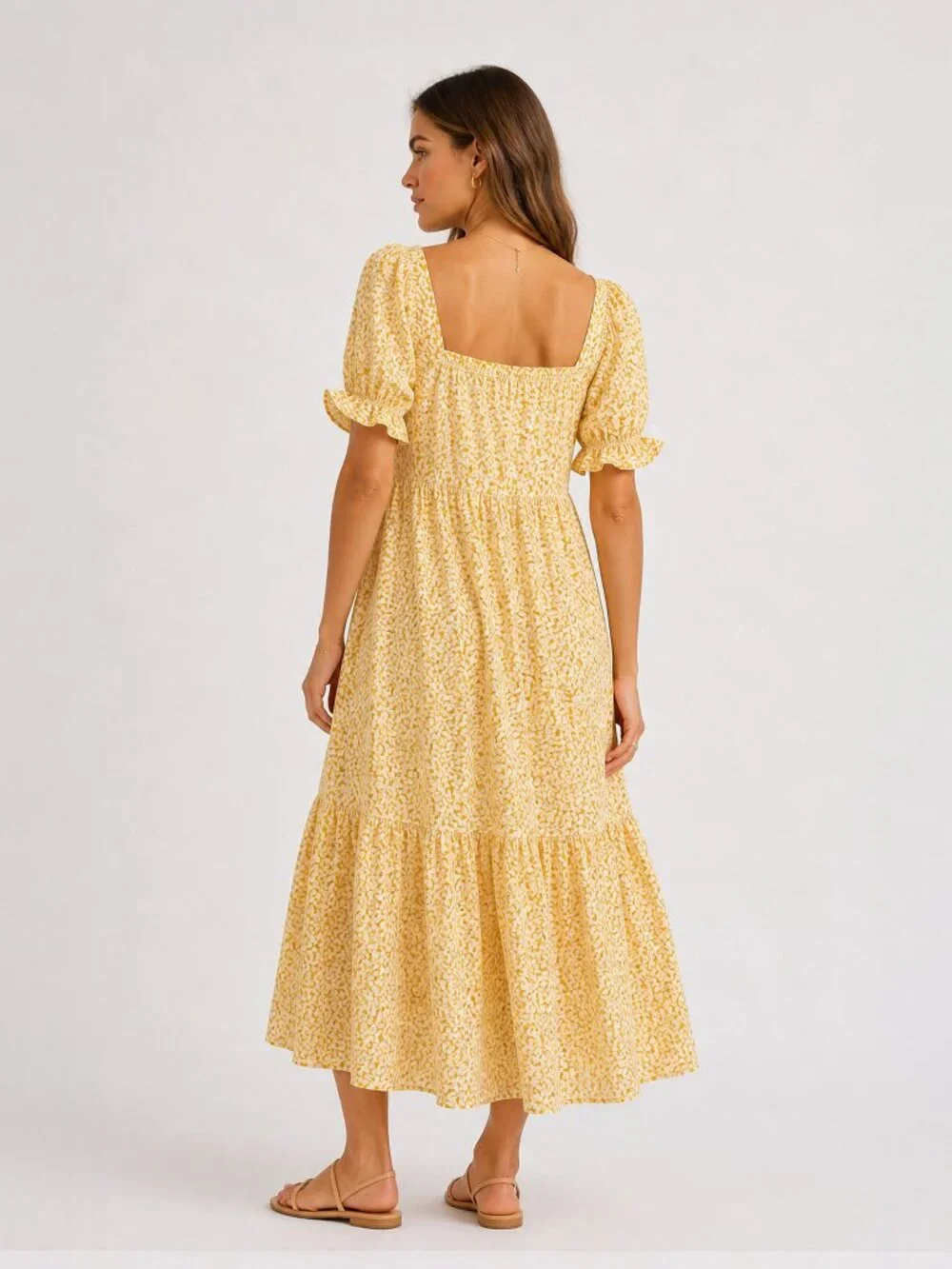 NWT Madewell S Yellow Daisy Midi Dress Puff Sleeve Cottagecore - Picture 3 of 11
